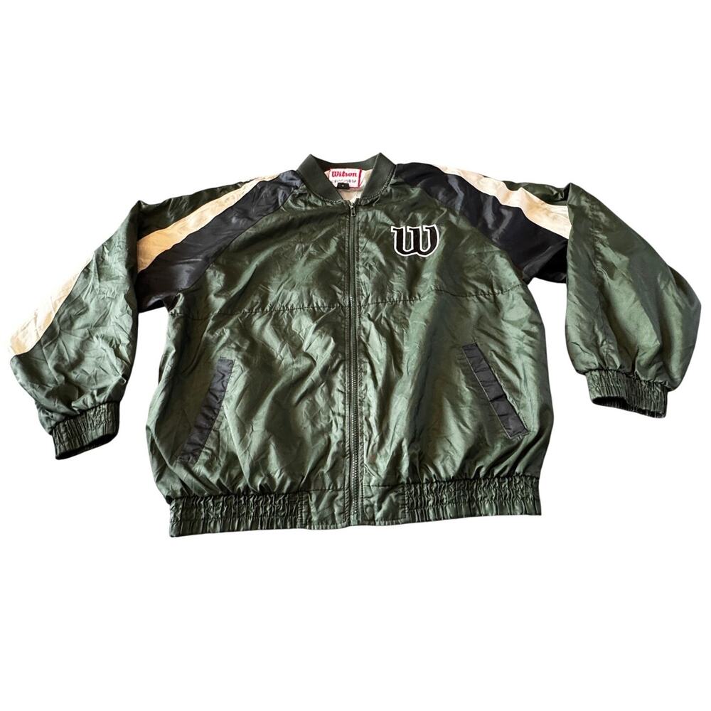 VINTAGE Wilson Jacket Mens Large Green Windbreaker Track Nylon Full Zip 90'S